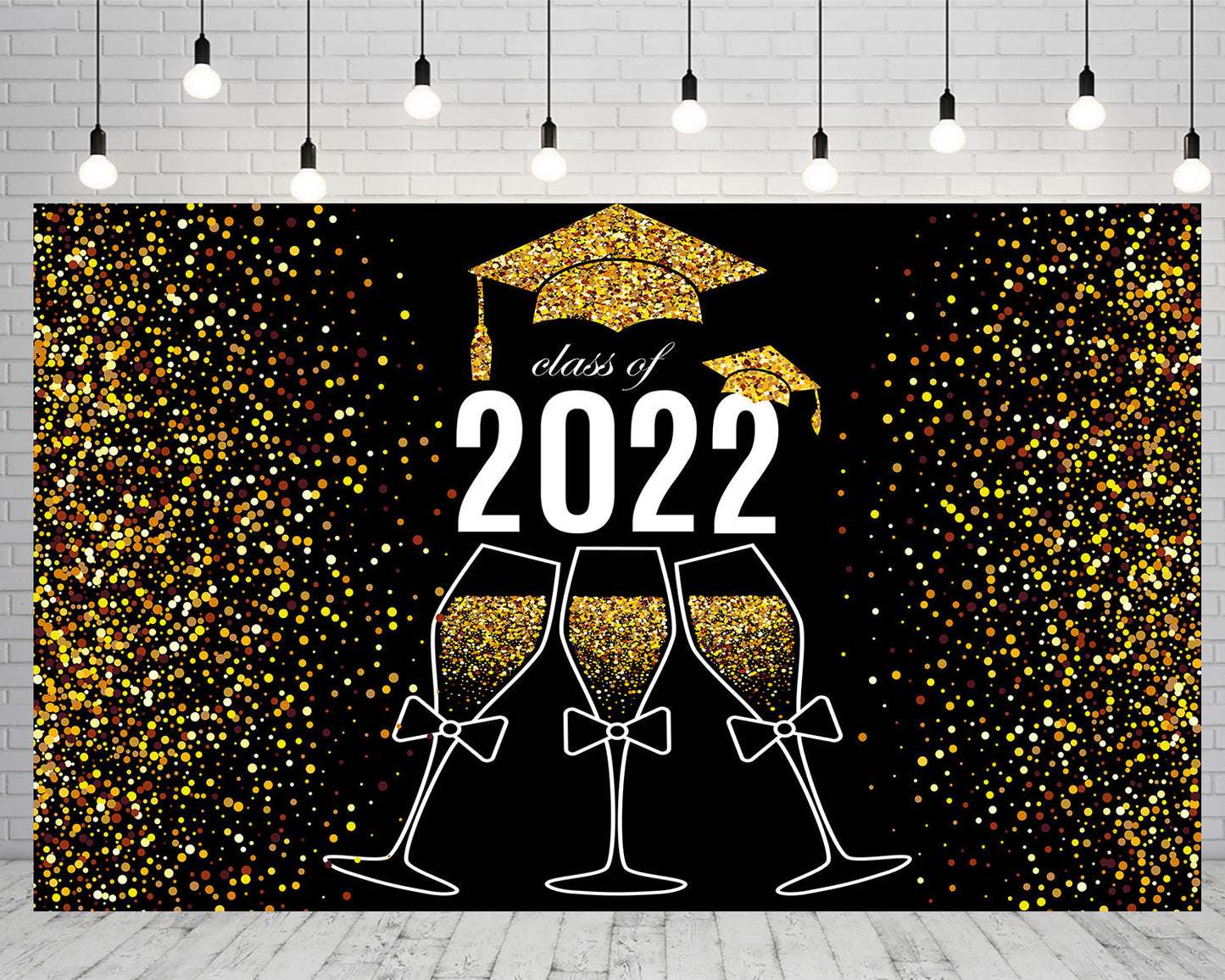 Toile de fond de fête de remise des diplômes 2022 champagne or paillettes pour la photographie TKH1874