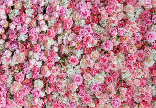 Toile de fond de mariage  de mur de fleurs roses pour la photographie