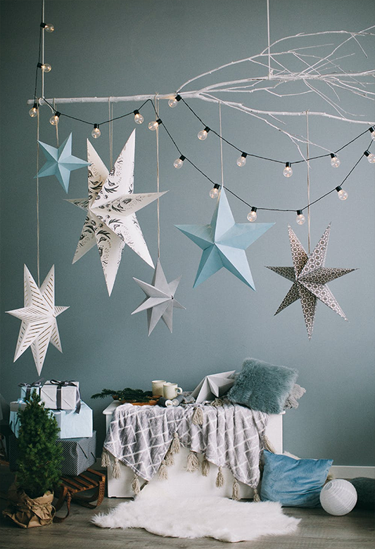 Toile de fond décors bleu gris étoiles cadeaux Noël photo de photographie