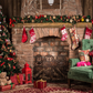 Toile de fond de brique cheminée chaussettes sofa vert joyeux Noël