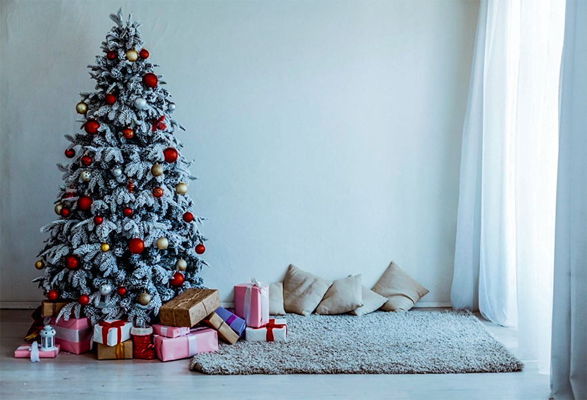 Toile de fond d'oreiller de tapis de mur blanc d'arbre de Noël