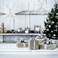 Toile de fond du festival de Noël étoile scintillante en bois blanc