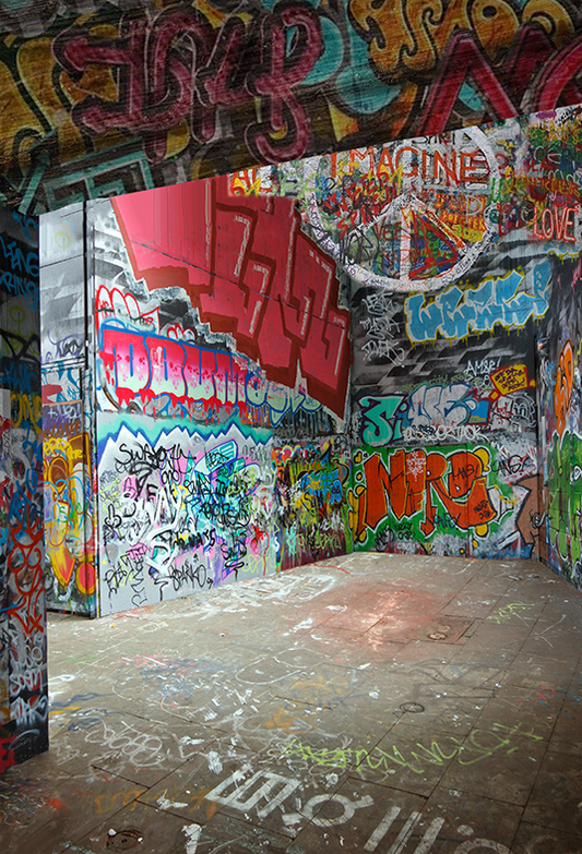 Toile de fond murale peinte en gris graffiti coloré brillant SBH0179